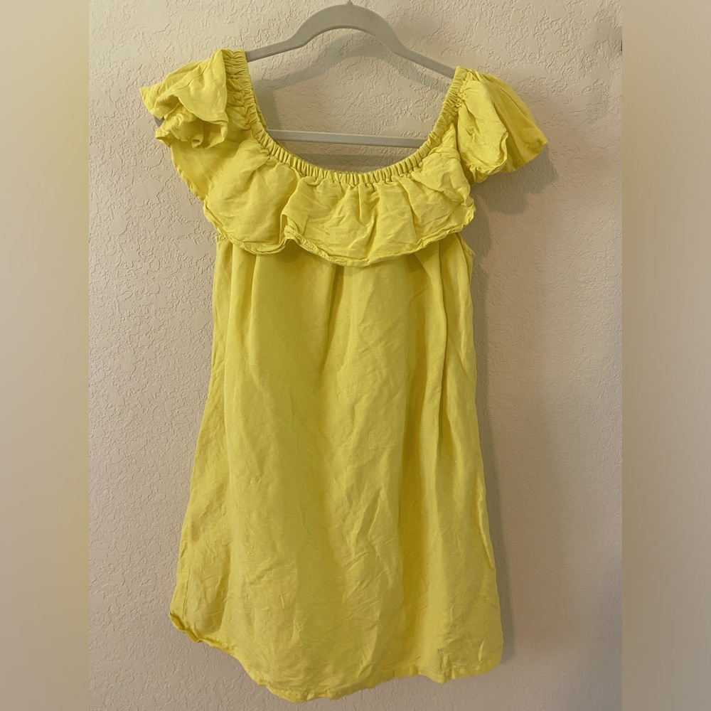 Tommy Bahama Linen-Blend Off-The-Shoulder Yellow Dress